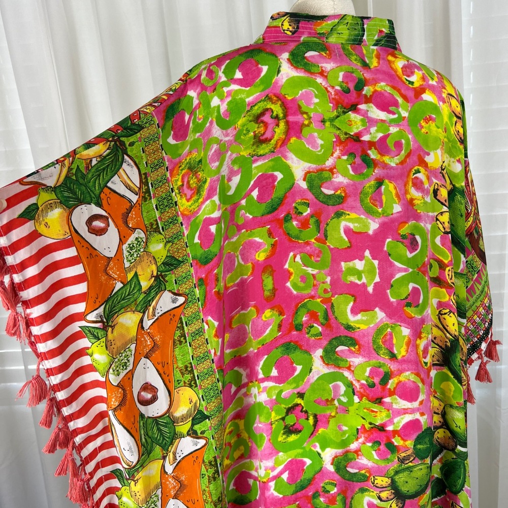 Antica Sartoria Beaded Tassel Kaftan Dress Pink Green OS Vacation Resort NEW - Picture 7 of 16